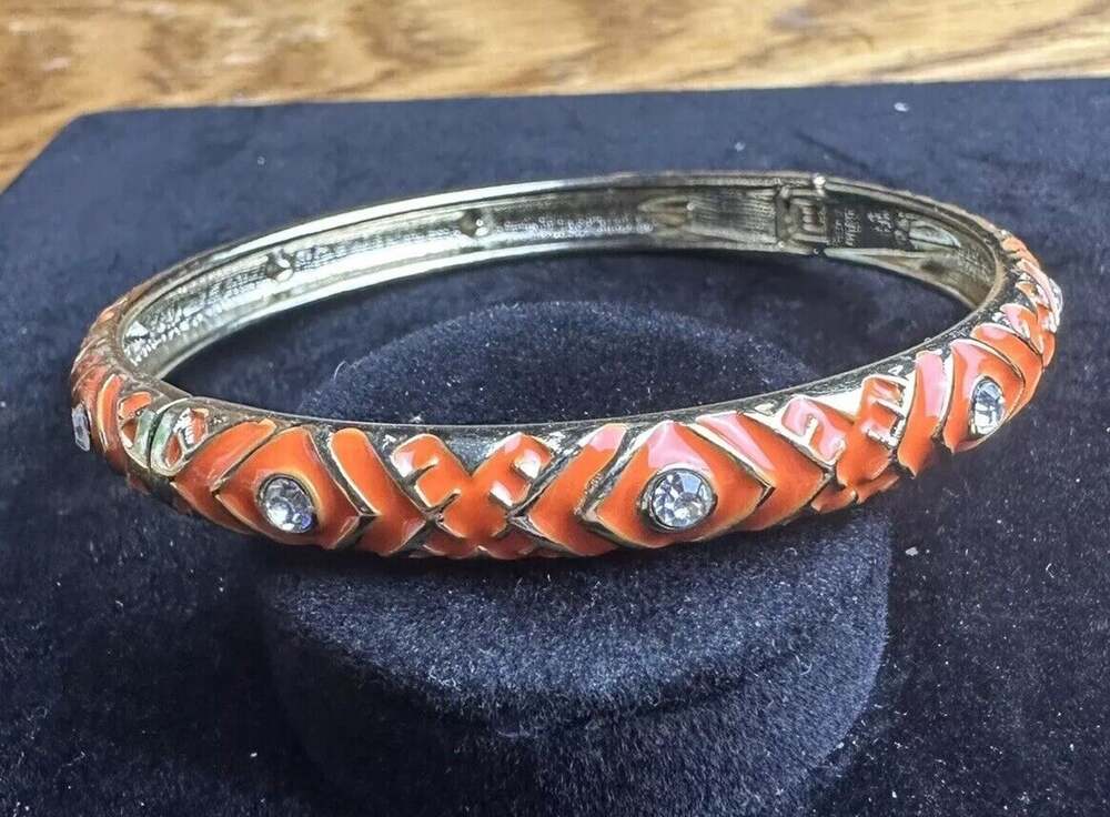 Sequin Nordstrom Orange Thin Gold Tone Enamel Hinge Bangle $25 NWOT #177